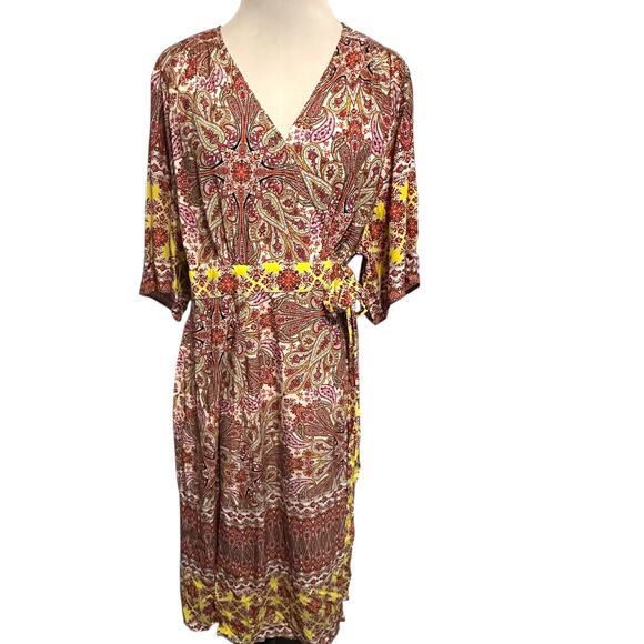 Kachel Mirabelle Midi Wrap Dress Womens Size 10 Petite Floral Paisley Anthro 10P - Picture 2 of 9